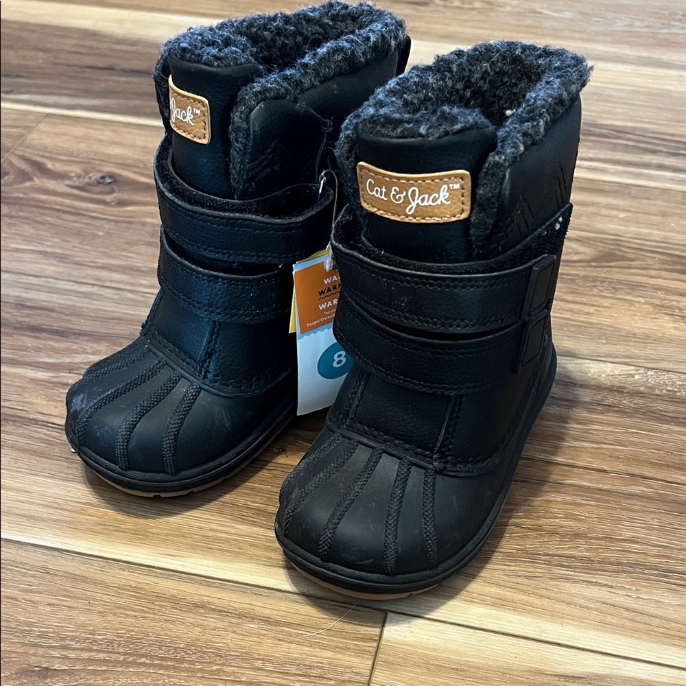 Cat & Jack Waterproof Fur Lined Warmer Black Snow Boots